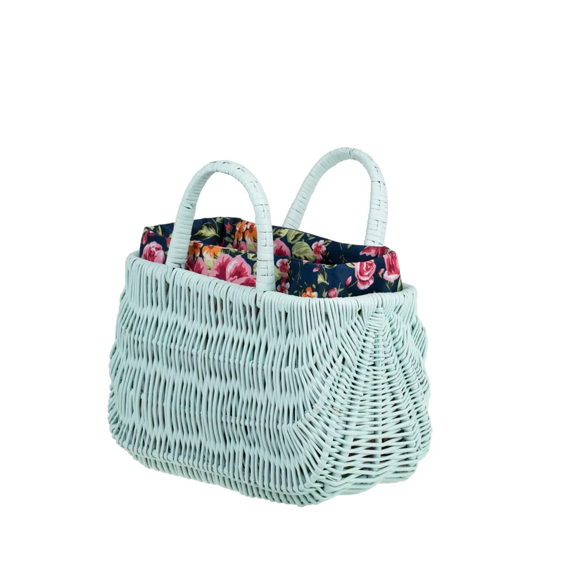Werlissa wicker picnic and beach basket with navy trim and handles by TheWickerStories