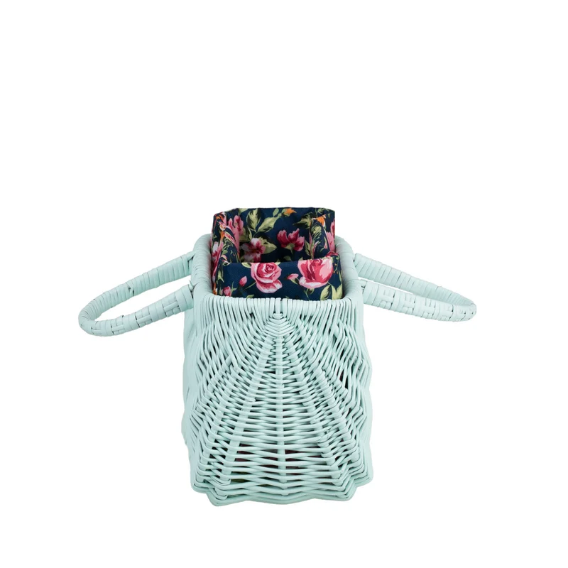 Werlissa wicker picnic and beach basket with navy trim and handles by TheWickerStories