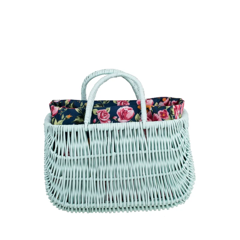Werlissa wicker picnic and beach basket with navy trim and handles by TheWickerStories