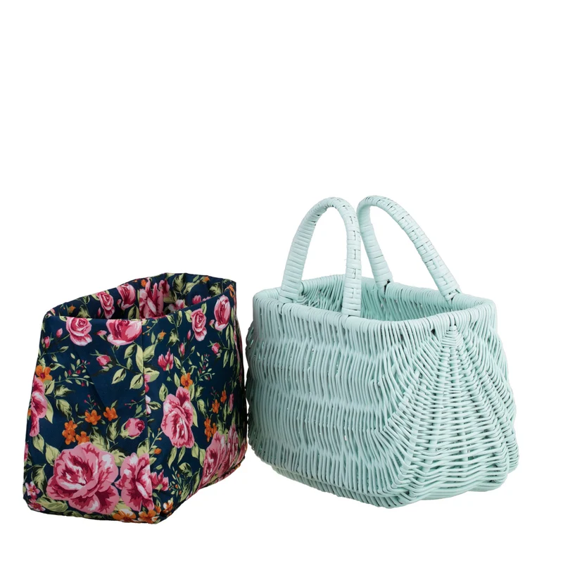 Werlissa wicker picnic and beach basket with navy trim and handles by TheWickerStories