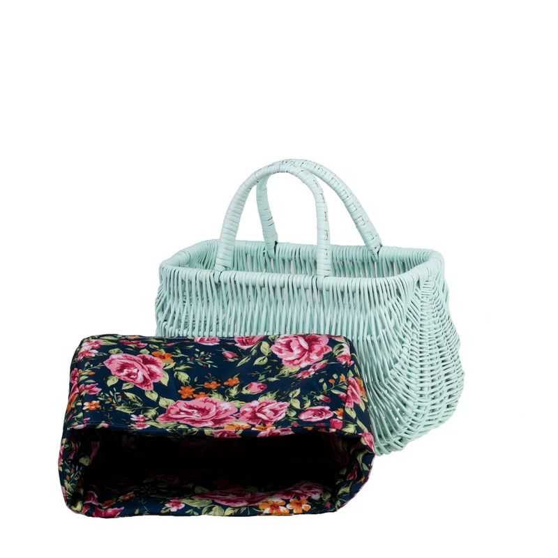 Werlissa wicker picnic and beach basket with navy trim and handles by TheWickerStories