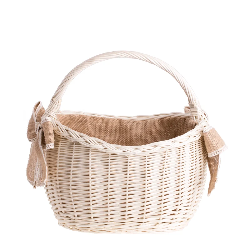 Wavellia wicker shopping basket with jute trim, handle, and bows TheWickerStories