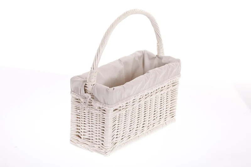 Gavis wicker magazine basket with gray trim and handle TheWickerStories