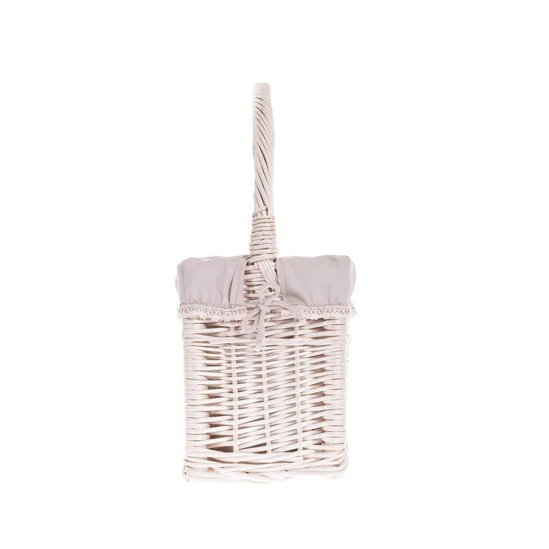 Gavis wicker magazine basket with gray trim and handle TheWickerStories