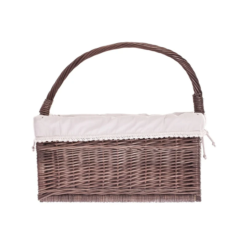 Gavis wicker magazine basket with beige trim and handle TheWickerStories