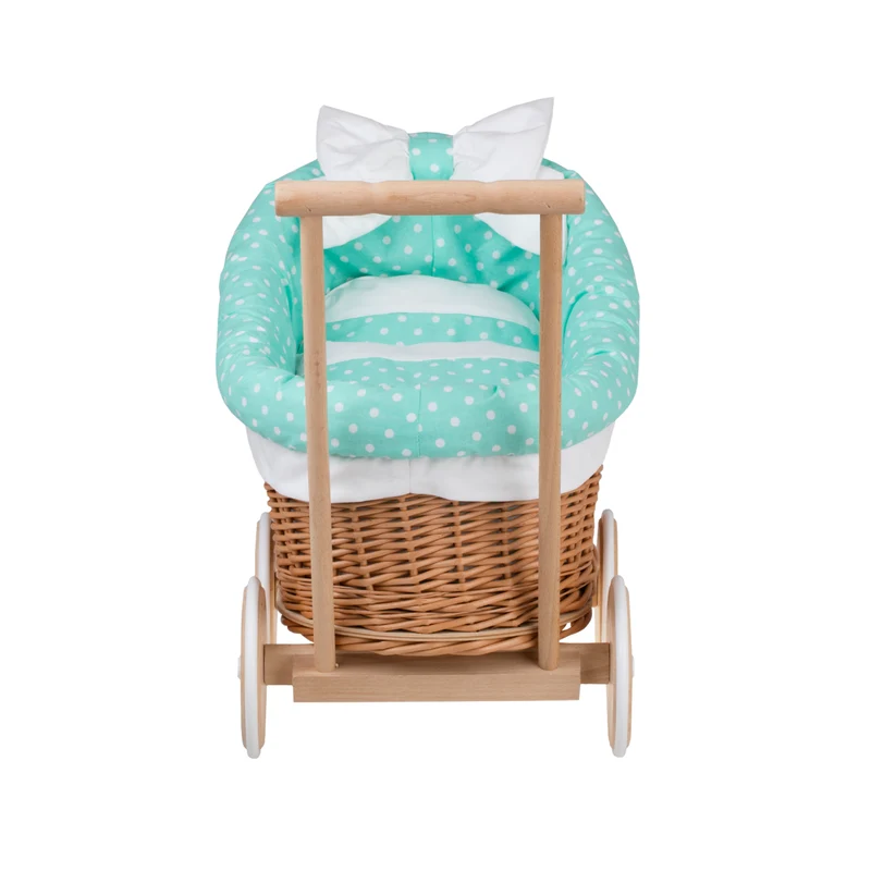 Luna wicker doll stroller with mint trim, blanket and pillow by TheWickerStories