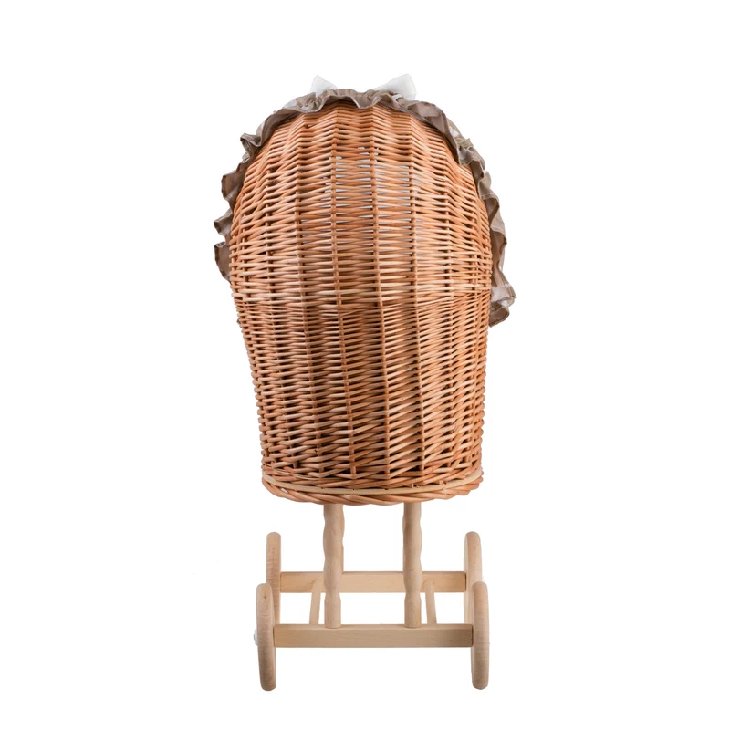 Lulu wicker doll stroller with beige trim, blanket, and pillow TheWickerStories