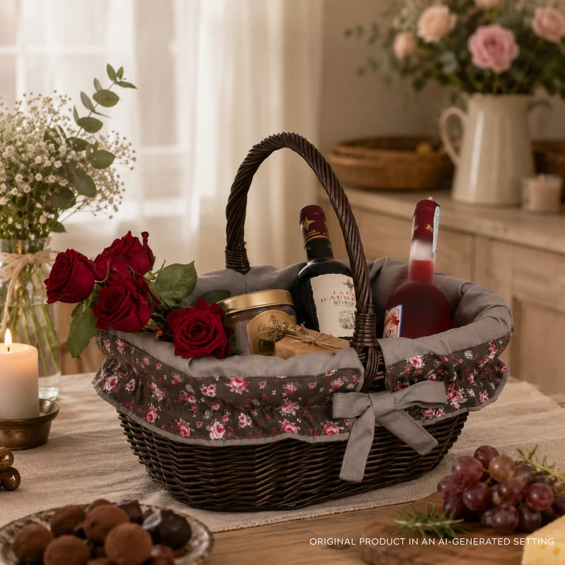 Wilhelmina wicker shopping basket, mushroom and picnic basket, decorative gift basket with trim TheWickerStories