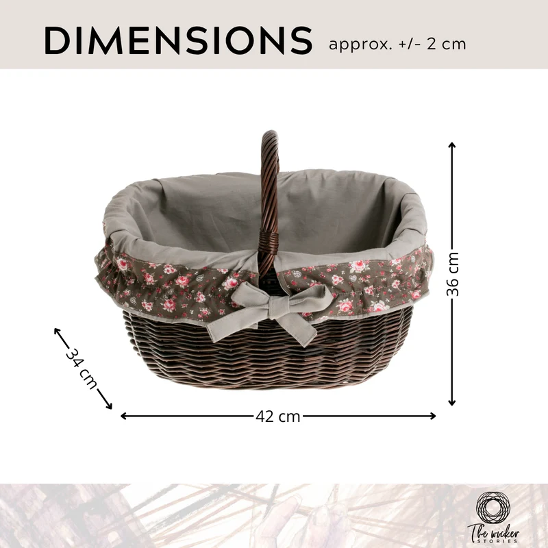 Wilhelmina wicker shopping basket, mushroom and picnic basket, decorative gift basket with trim TheWickerStories