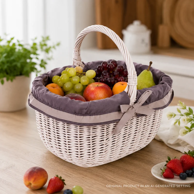 Walerissa wicker shopping basket, basket for mushrooms and picnic, decorative gift basket with trim TheWickerStories