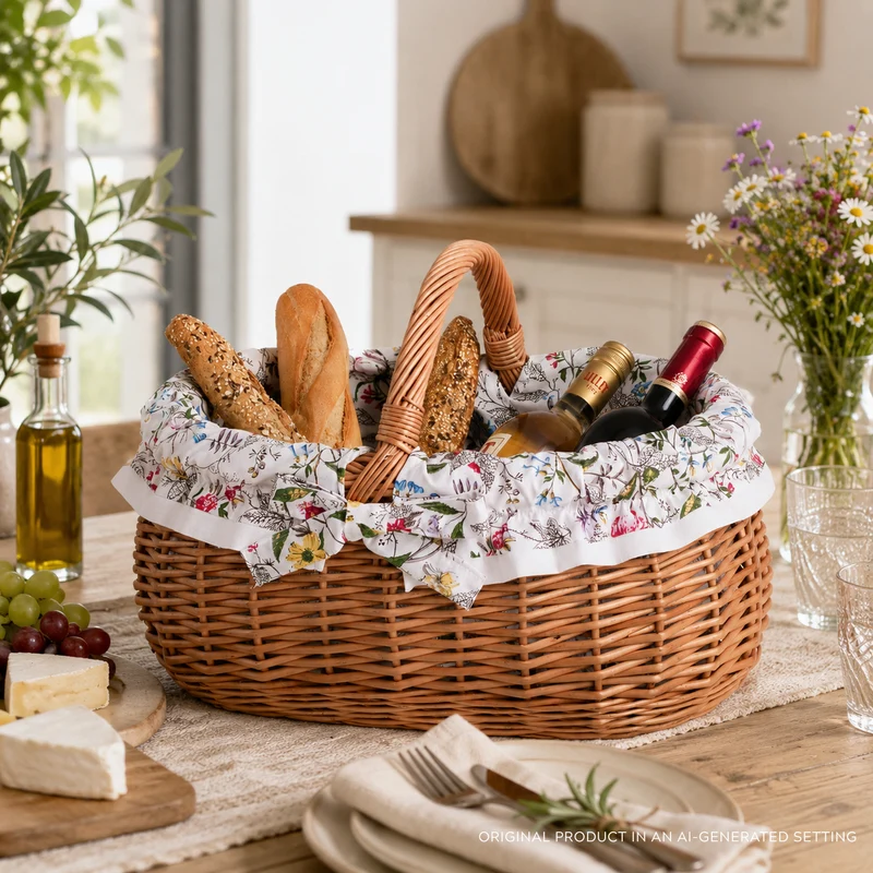 Wendissa wicker shopping basket, mushroom and picnic basket, decorative lined gift basket TheWickerStories