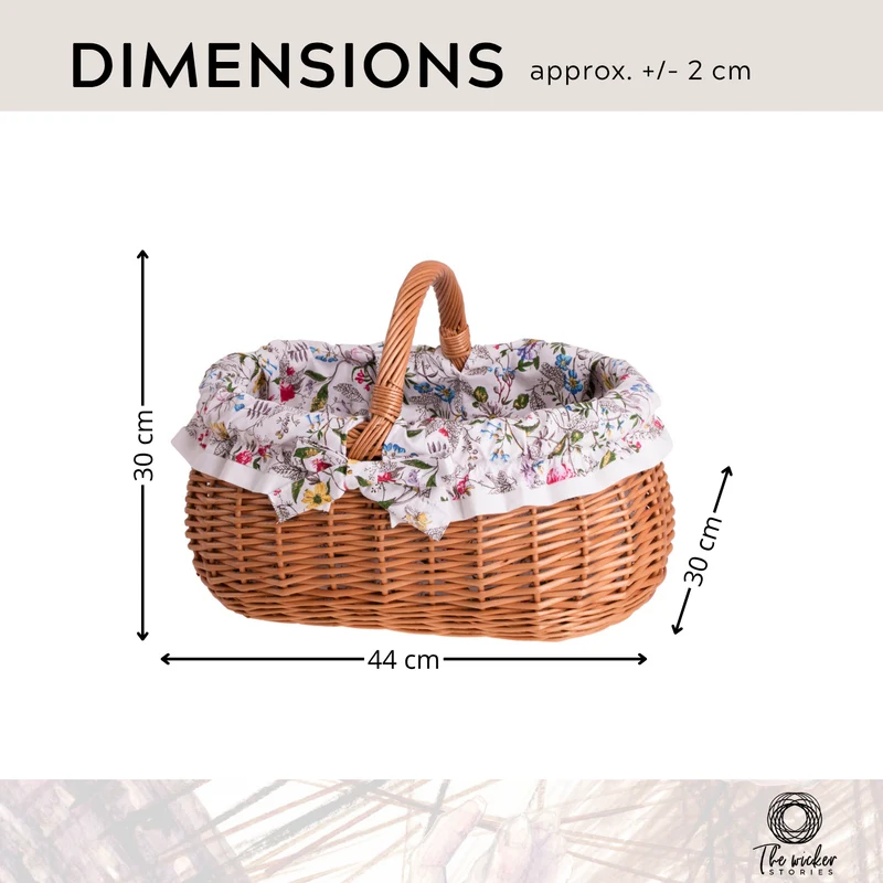 Wendissa wicker shopping basket, mushroom and picnic basket, decorative lined gift basket TheWickerStories