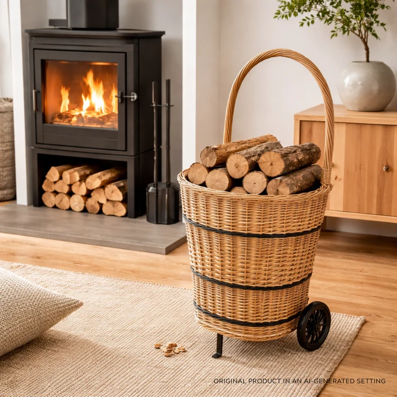 Favoren mobile wicker basket for transporting wood and goods TheWickerStories