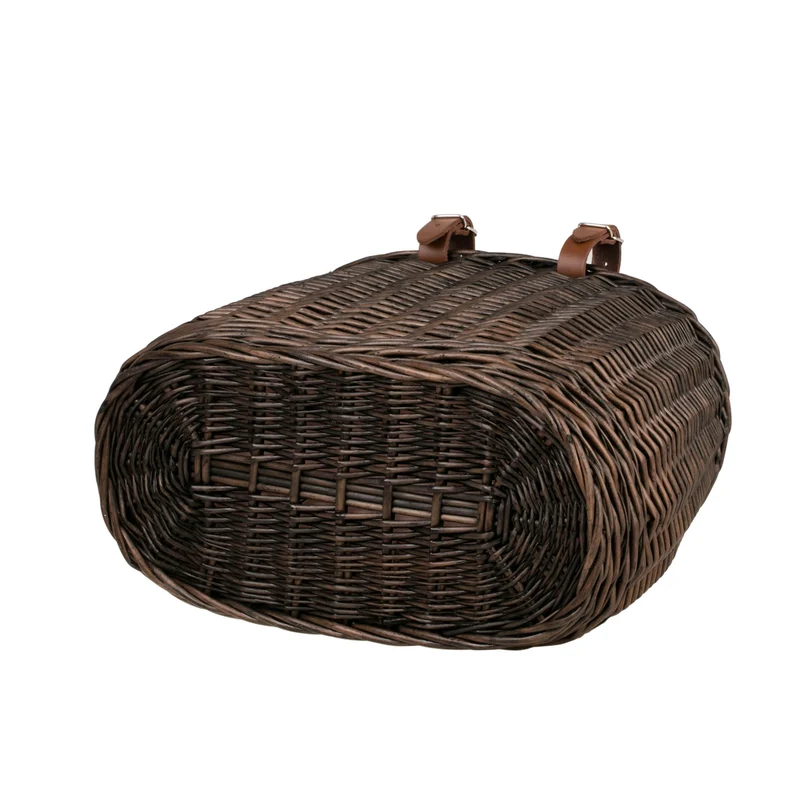 Marone wicker bike basket with pink lining and straps TheWickerStories