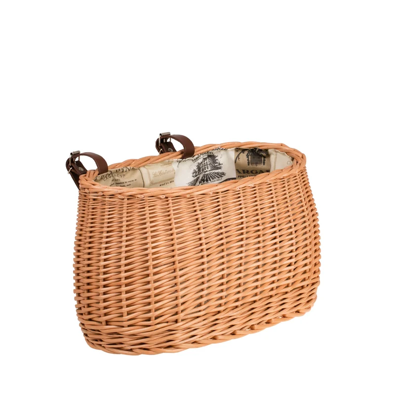 Marone wicker bike basket with beige lining and straps TheWickerStories