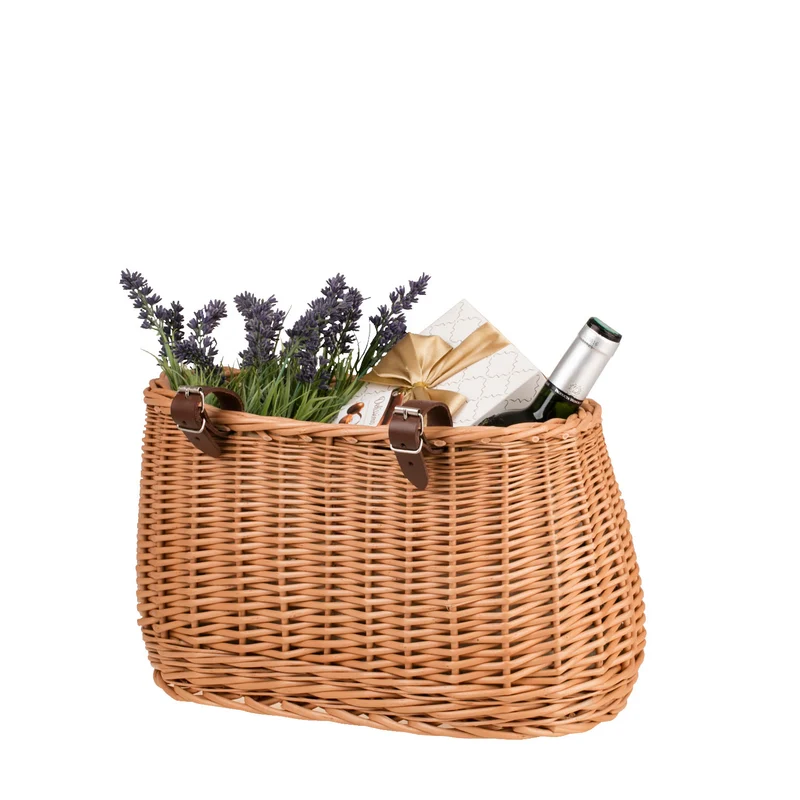 Marone wicker bike basket with beige lining and straps TheWickerStories