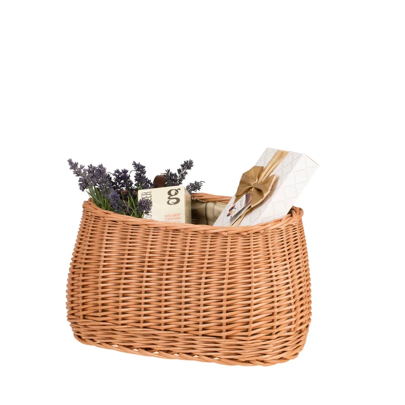 Marone wicker bike basket with beige lining and straps TheWickerStories