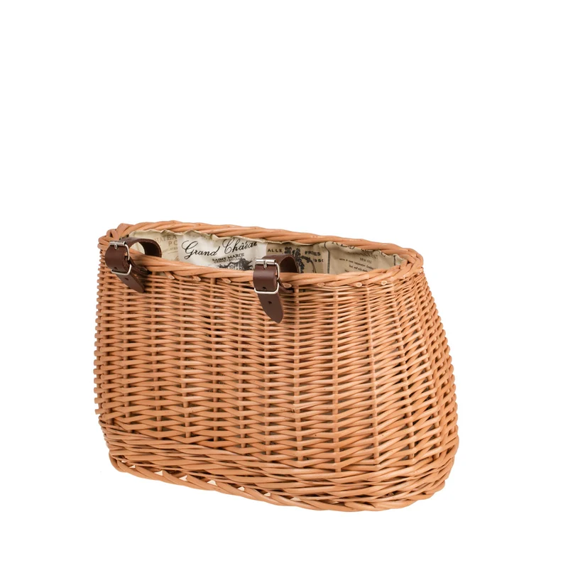 Marone wicker bike basket with beige lining and straps TheWickerStories
