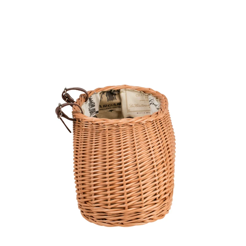 Marone wicker bike basket with beige lining and straps TheWickerStories