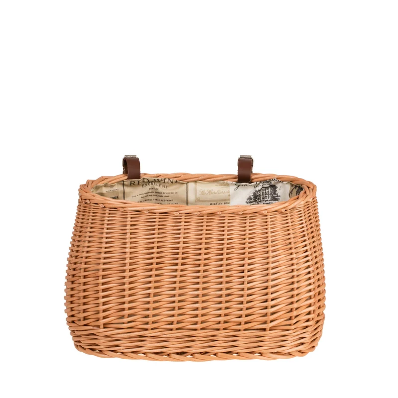 Marone wicker bike basket with beige lining and straps TheWickerStories
