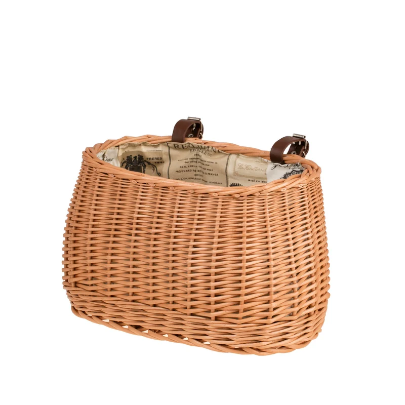 Marone wicker bike basket with beige lining and straps TheWickerStories