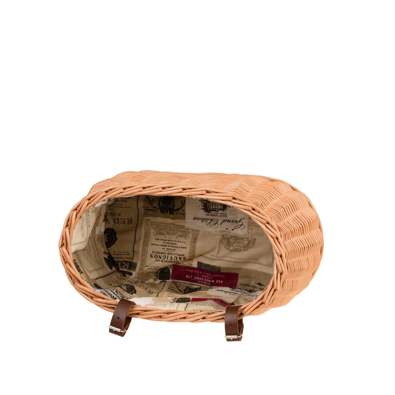 Marone wicker bike basket with beige lining and straps TheWickerStories