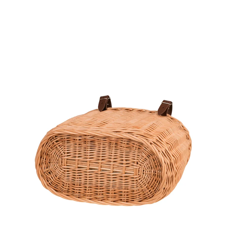 Marone wicker bike basket with beige lining and straps TheWickerStories