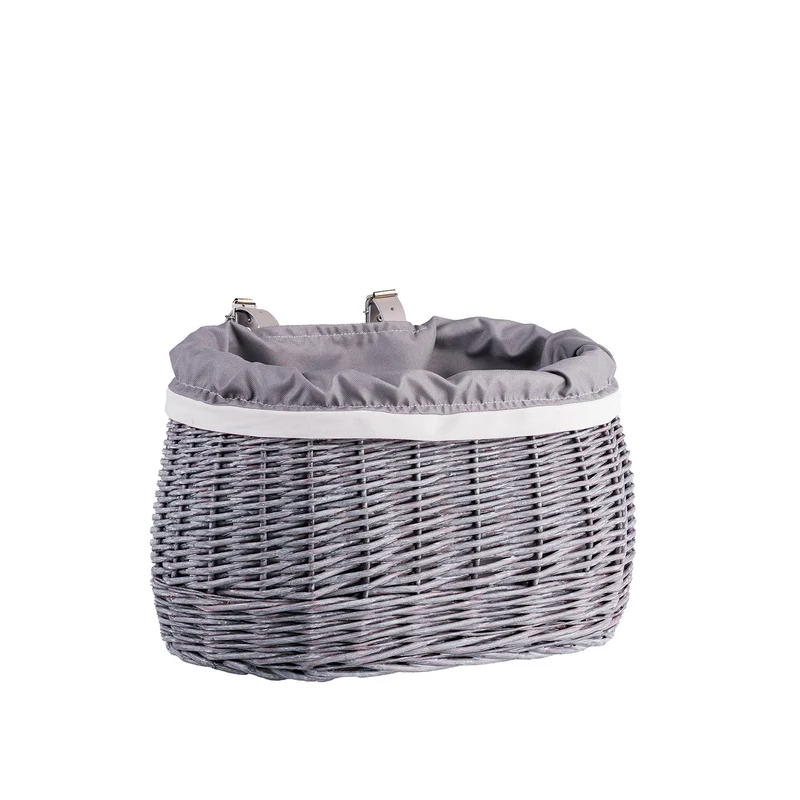 Marone wicker bike basket with grey lining and straps TheWickerStories