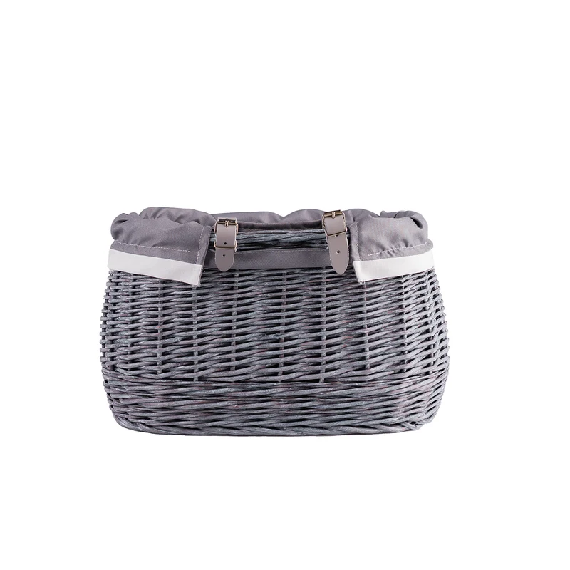 Marone wicker bike basket with grey lining and straps TheWickerStories