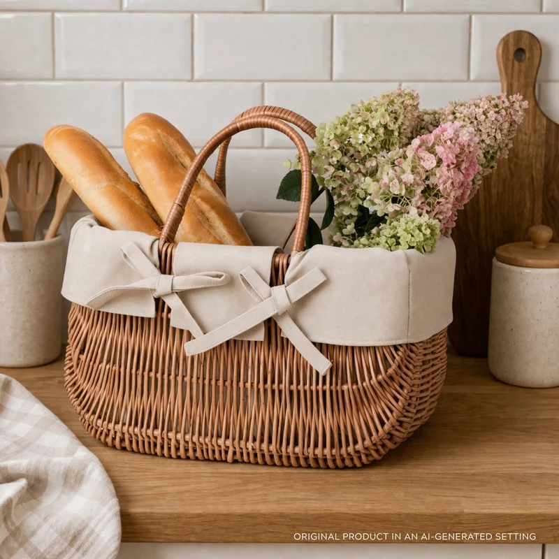 Werlissa wicker bag, women's handbag, picnic basket with handles and trim TheWickerStories