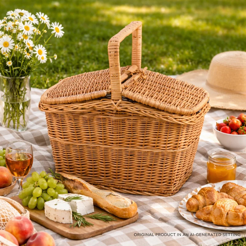 Kastulia wicker picnic basket, shopping basket with handle and lid TheWickerStories