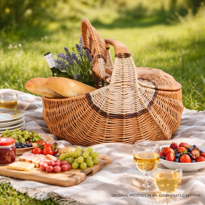 Kastelia wicker picnic basket, shopping basket with handle and lid TheWickerStories