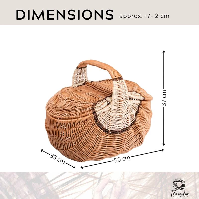 Kastelia wicker picnic basket, shopping basket with handle and lid TheWickerStories