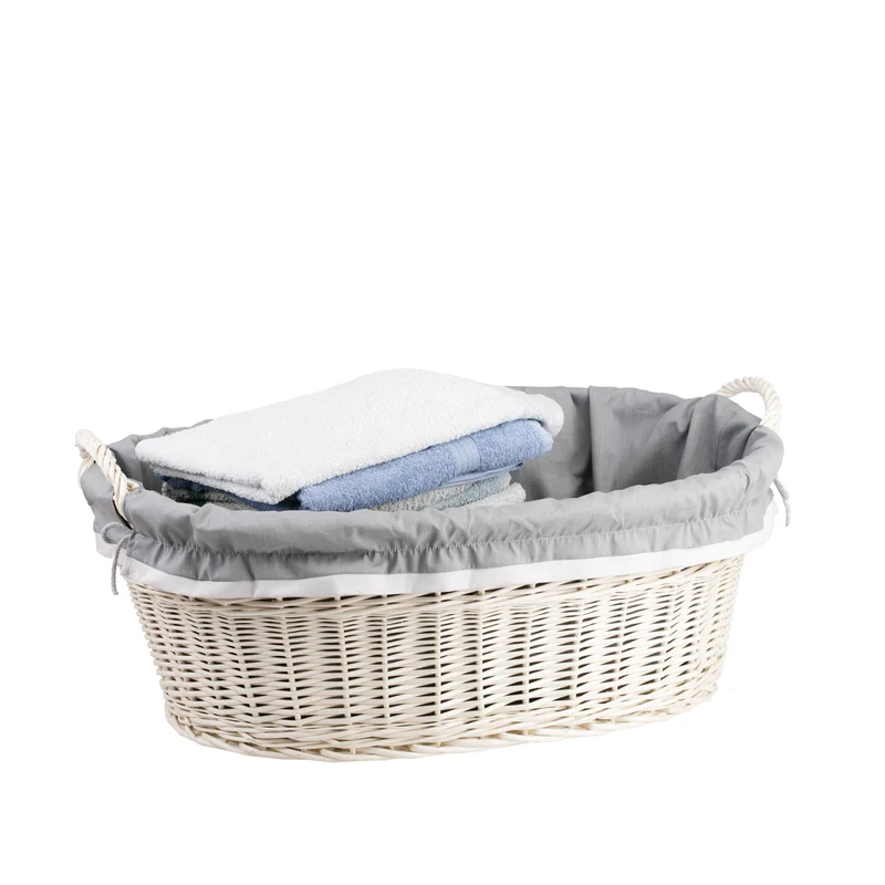 Milvus wicker basket with handles and grey lining TheWickerStories