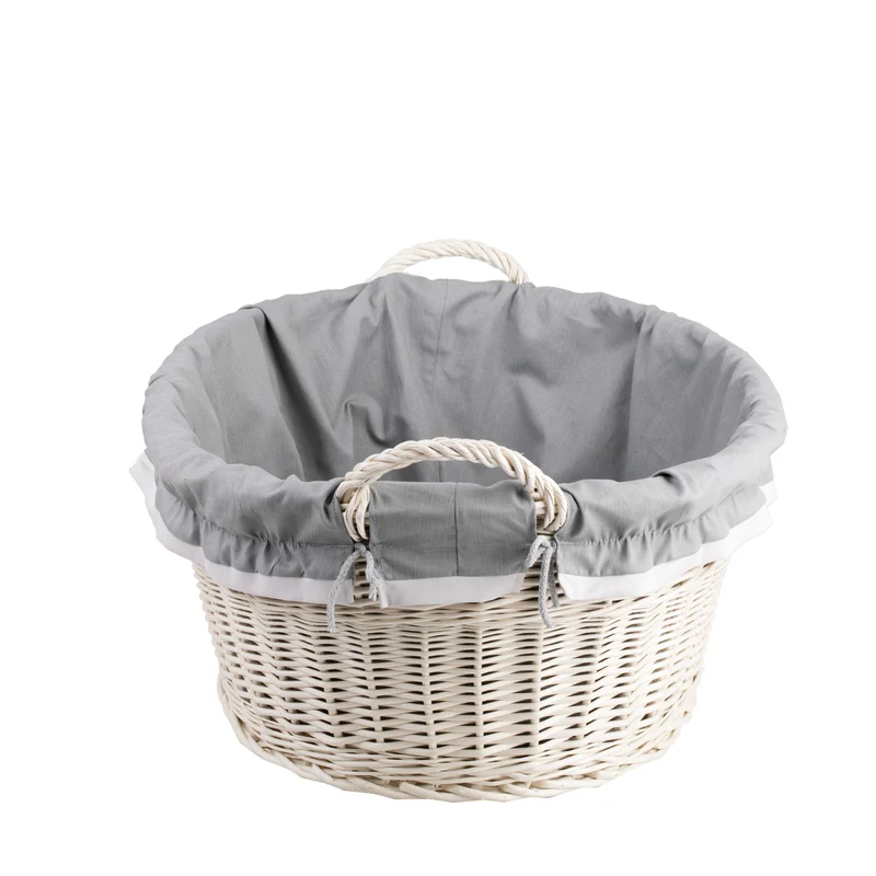 Milvus wicker basket with handles and grey lining TheWickerStories