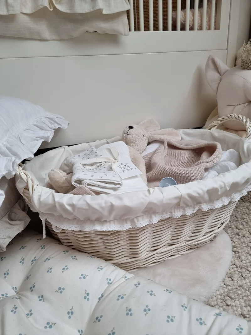 Milvus wicker basket with handles and grey lining TheWickerStories