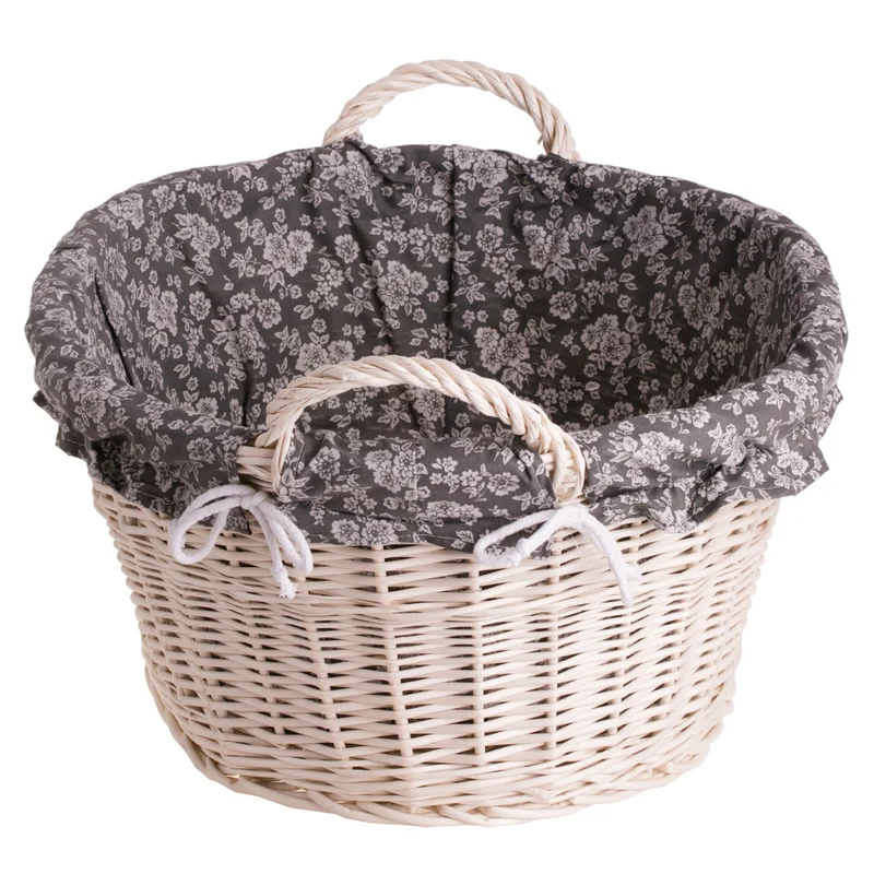 Milvus wicker basket with handles and grey lining TheWickerStories