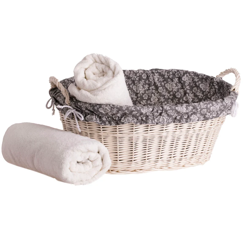 Milvus wicker basket with handles and grey lining TheWickerStories