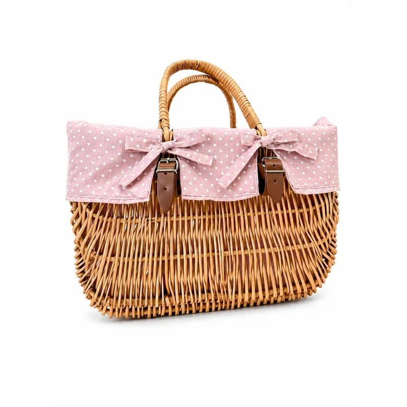 Werlissa wicker bicycle handlebar basket with pink trim and handles TheWickerStories