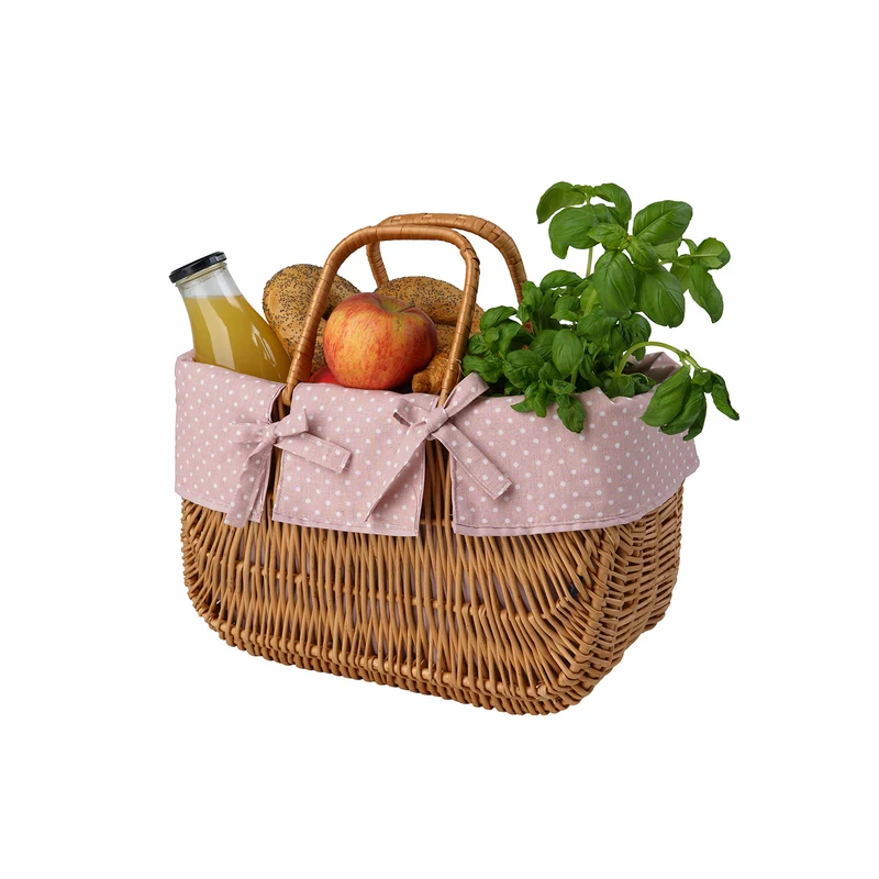 Werlissa wicker bicycle handlebar basket with pink trim and handles TheWickerStories