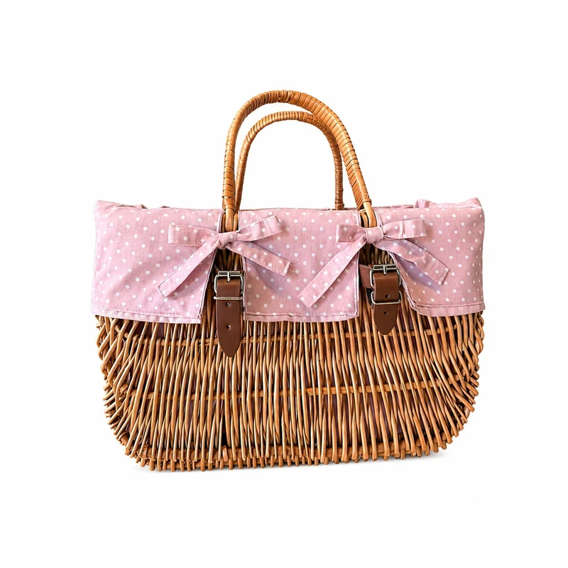 Werlissa wicker bicycle handlebar basket with pink trim and handles TheWickerStories