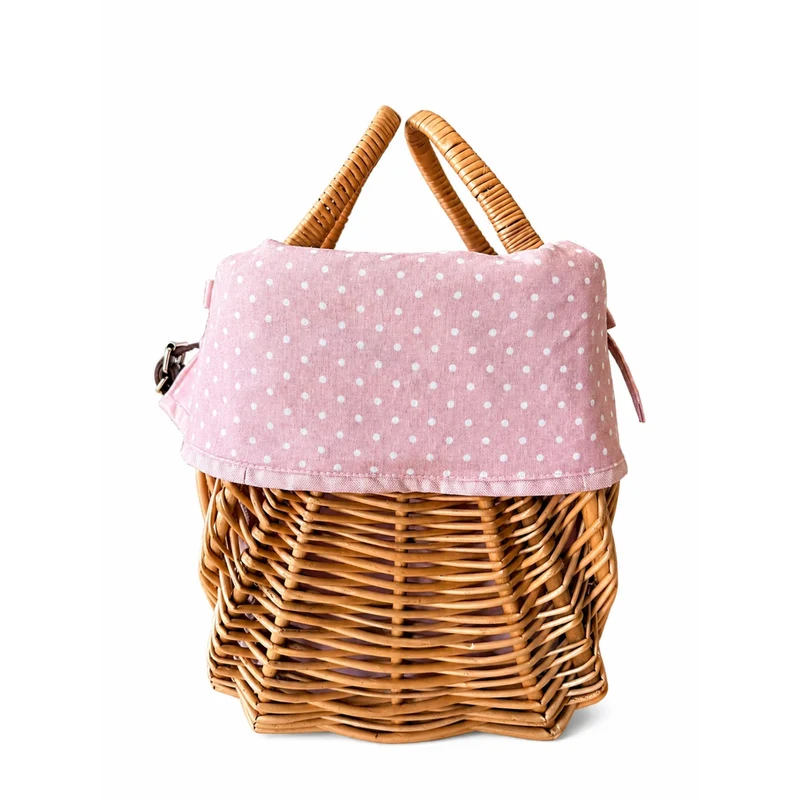 Werlissa wicker bicycle handlebar basket with pink trim and handles TheWickerStories