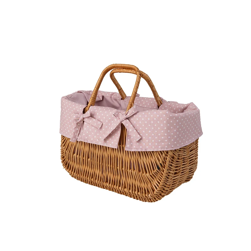 Werlissa wicker bicycle handlebar basket with pink trim and handles TheWickerStories