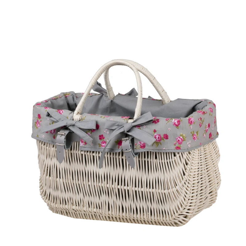 Werlissa wicker bicycle basket with gray trim and handles TheWickerStories