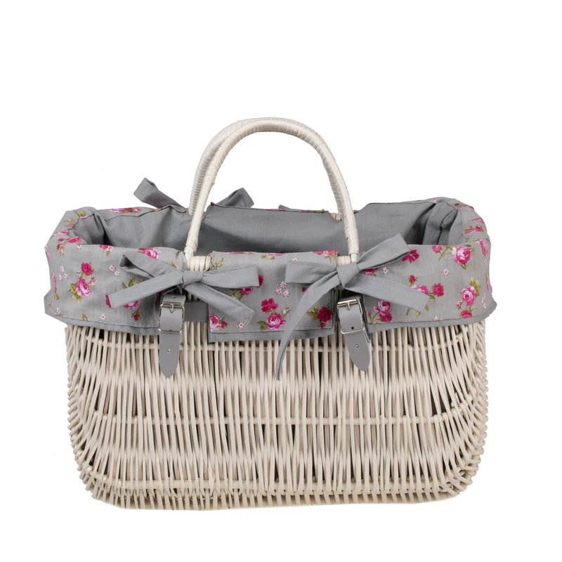 Werlissa wicker bicycle basket with gray trim and handles TheWickerStories