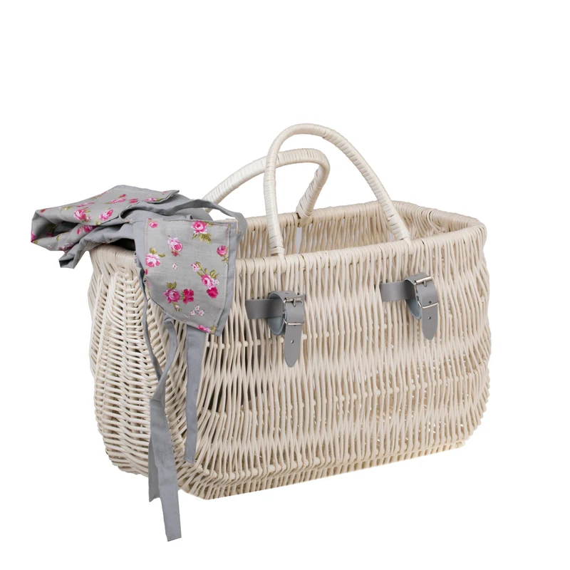Werlissa wicker bicycle basket with gray trim and handles TheWickerStories