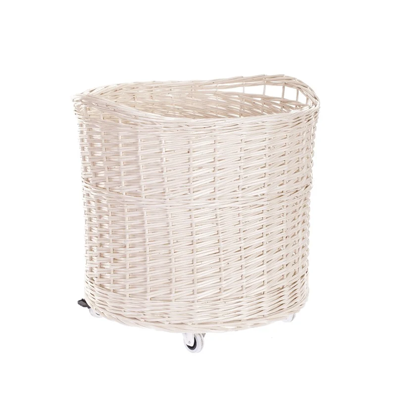 Caros large round mobile storage basket on wheels, wicker display basket TheWickerStories