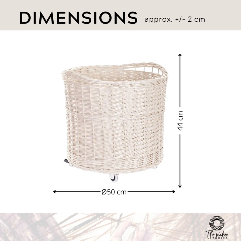 Caros large round mobile storage basket on wheels, wicker display basket TheWickerStories
