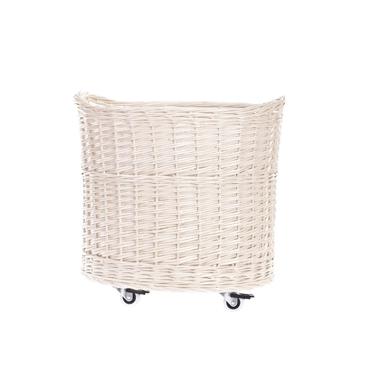 Caros large round mobile storage basket on wheels, wicker display basket TheWickerStories