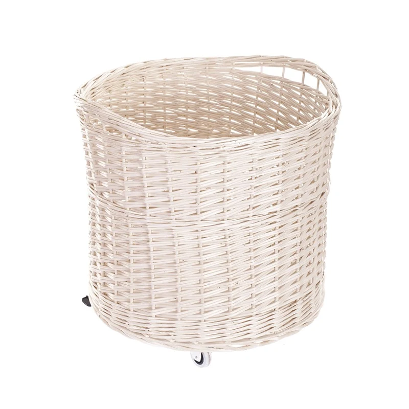 Caros large round mobile storage basket on wheels, wicker display basket TheWickerStories